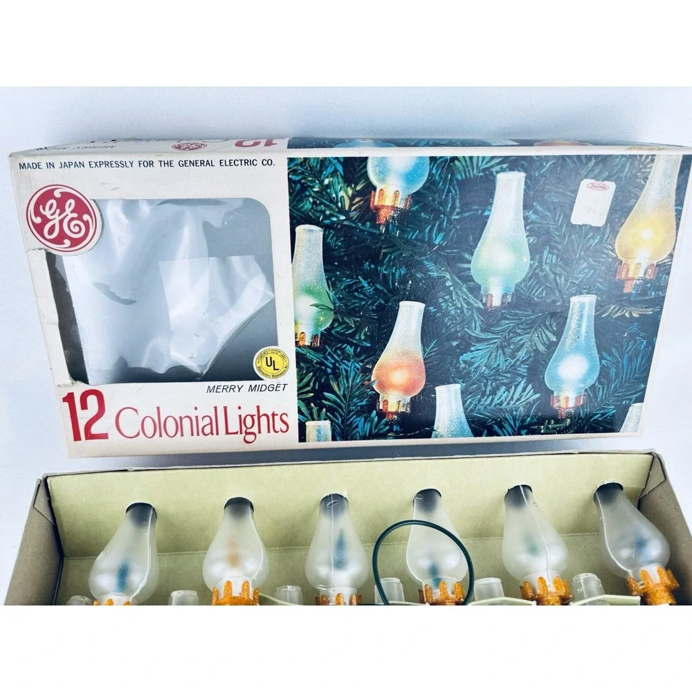 Vintage GE Christmas Merry Midget 12 Colonial String Lights Lanterns Multi Color